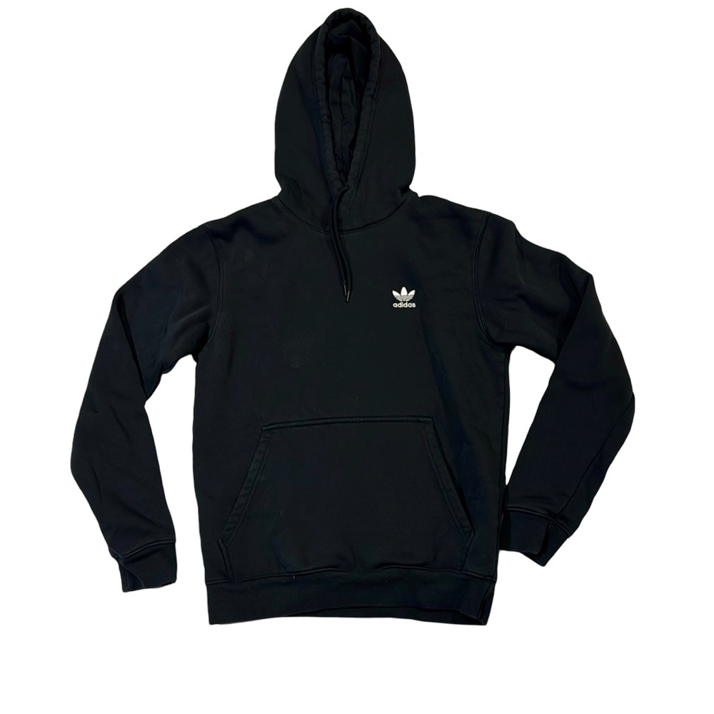 Adidas mens S Small black originals logo cotton thick pullover hoodie EuC
